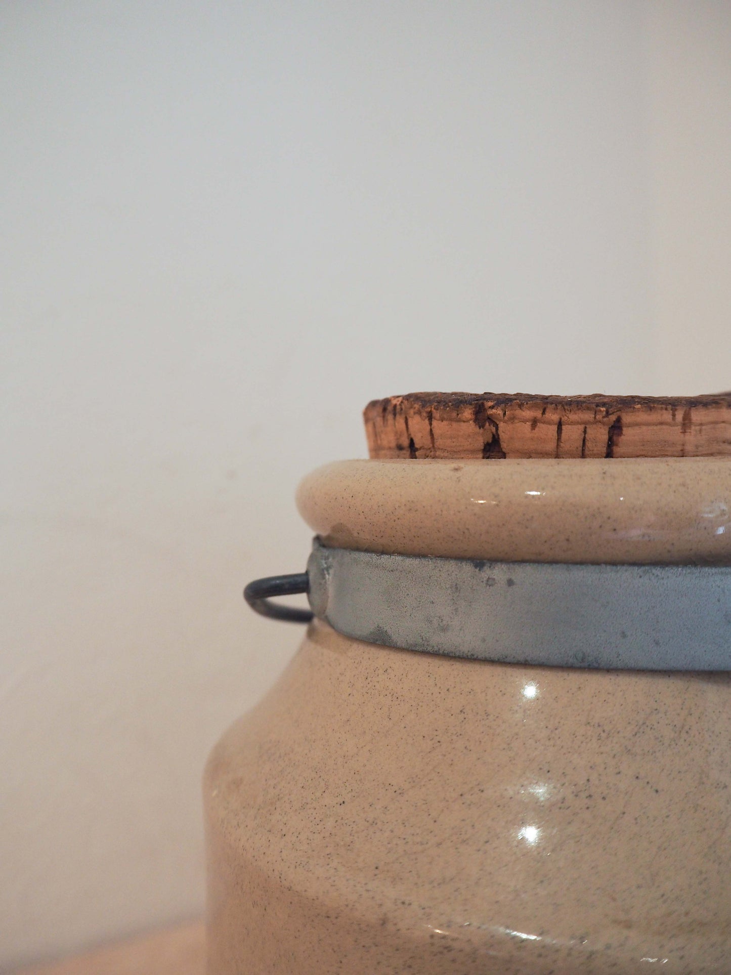 Vintage Homemade Relish Stoneware Pot With Cork Stopper / Kitchen Decor