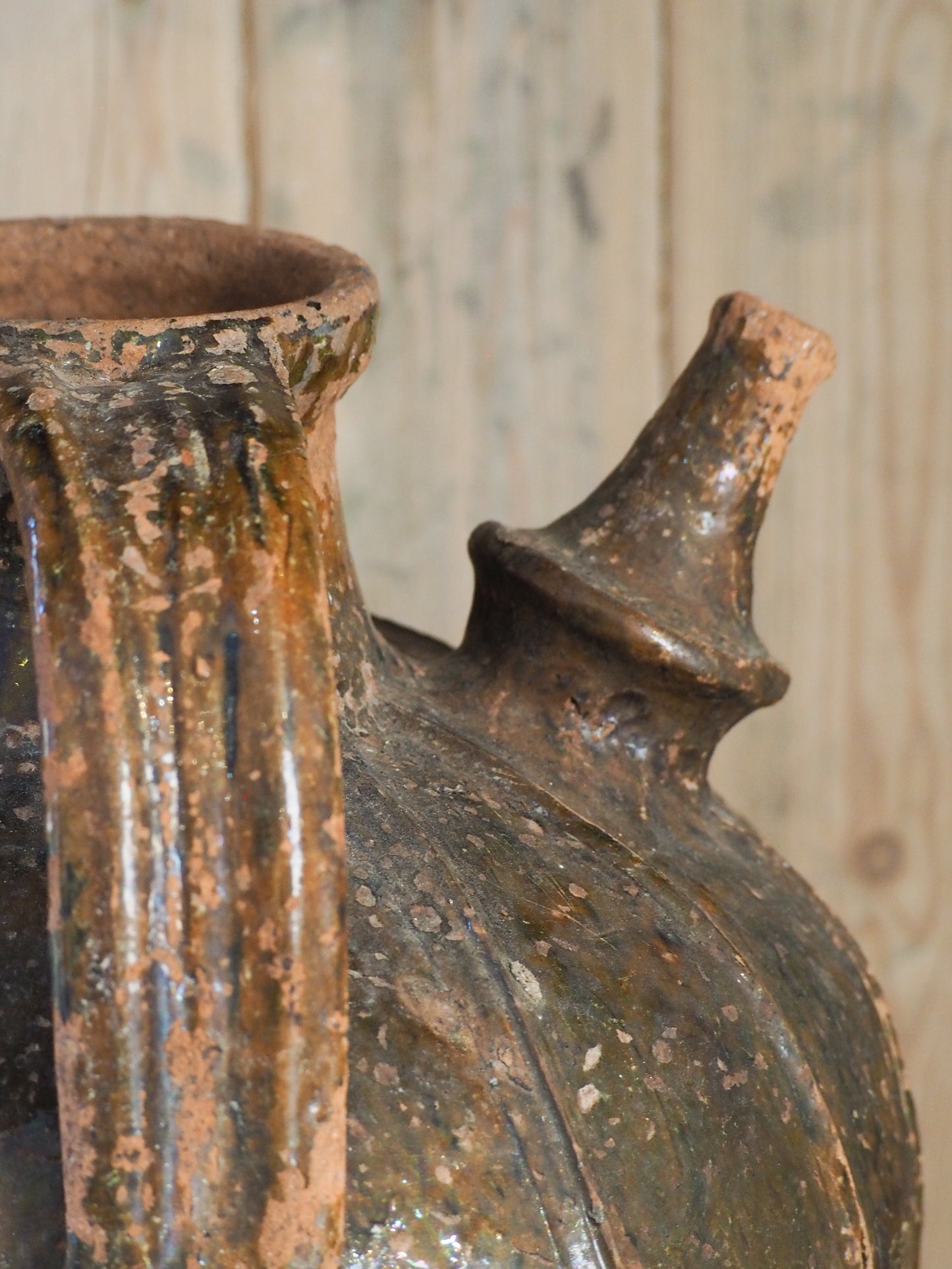 Antique 18th Century French Terracotta Walnut Oil Jar / Decorative Jug