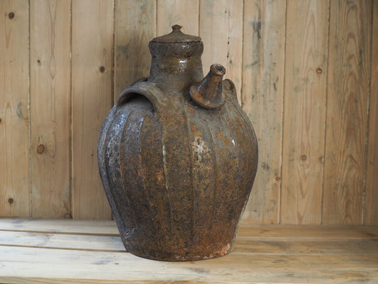 Antique Large 18th Century French Terracotta Walnut Oil Jar / Decorative Jug