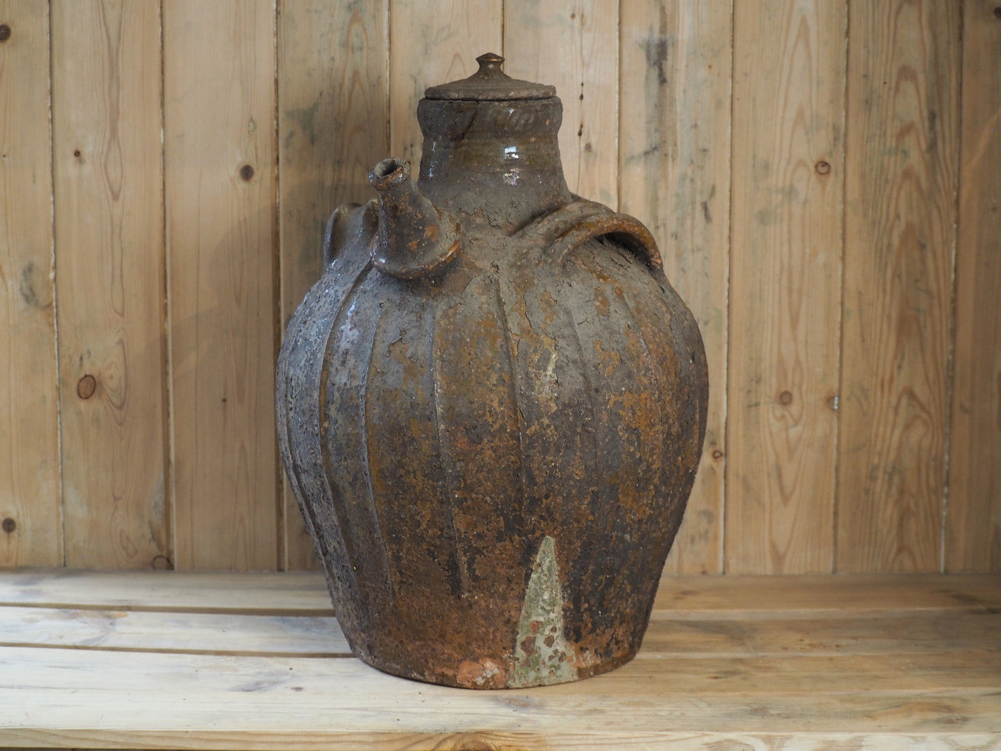 Antique Large 18th Century French Terracotta Walnut Oil Jar / Decorative Jug