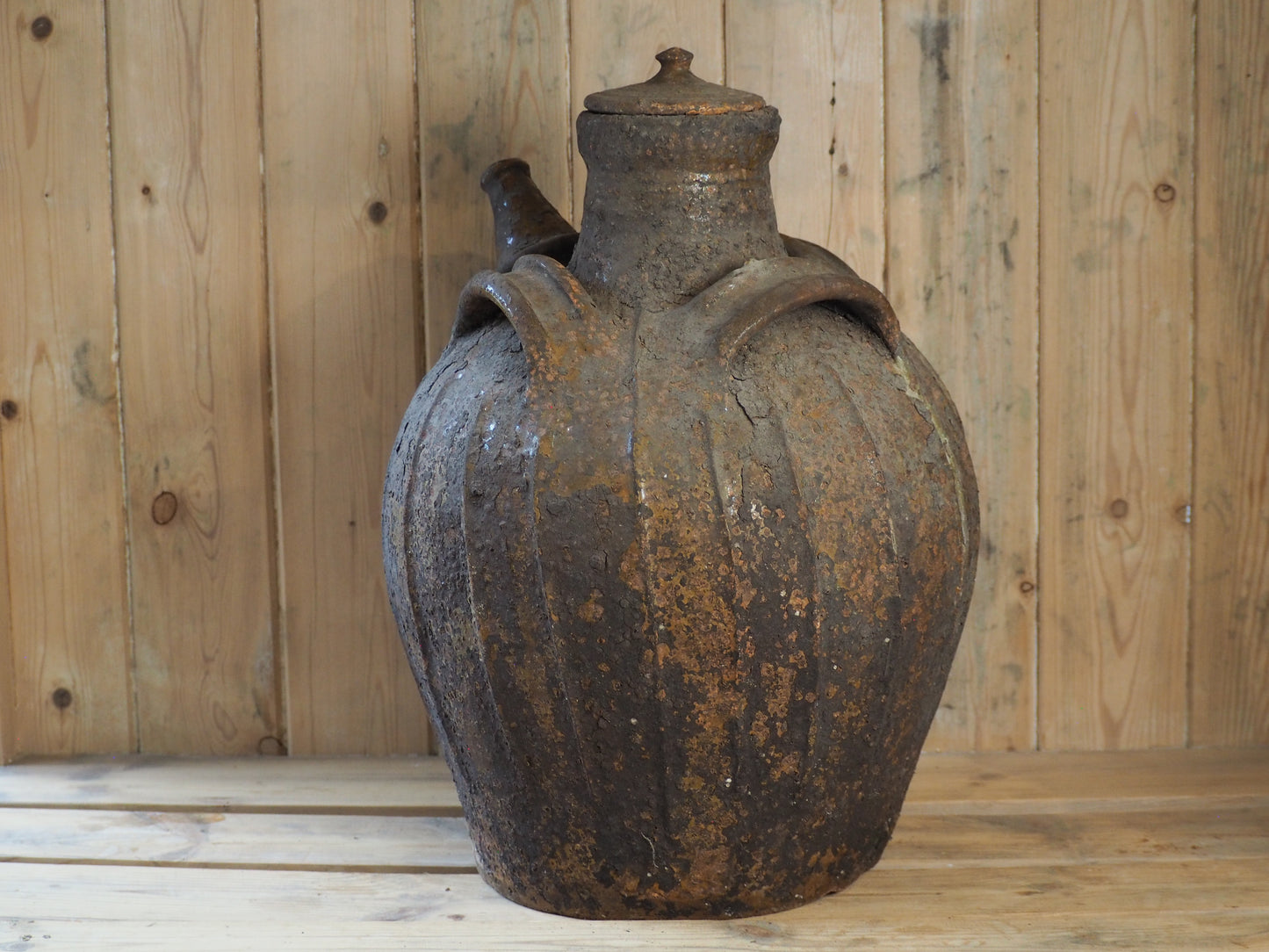 Antique Large 18th Century French Terracotta Walnut Oil Jar / Decorative Jug