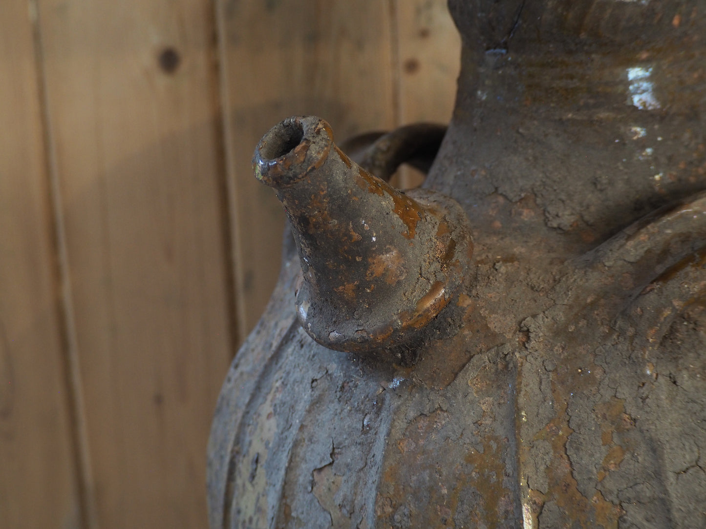 Antique Large 18th Century French Terracotta Walnut Oil Jar / Decorative Jug