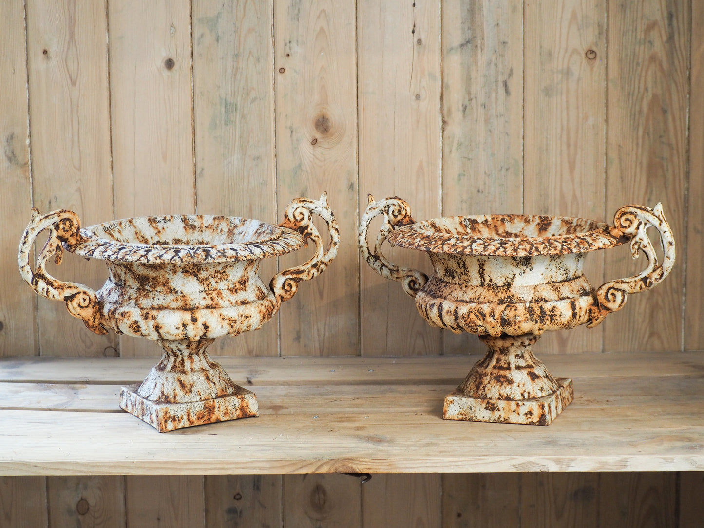 Pair of Antique 19th-Century French Cast Iron Urns / Outdoor Planters