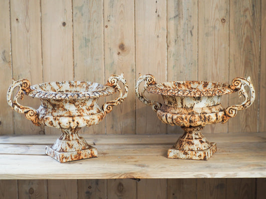 Pair of Antique 19th-Century French Cast Iron Urns / Outdoor Planters