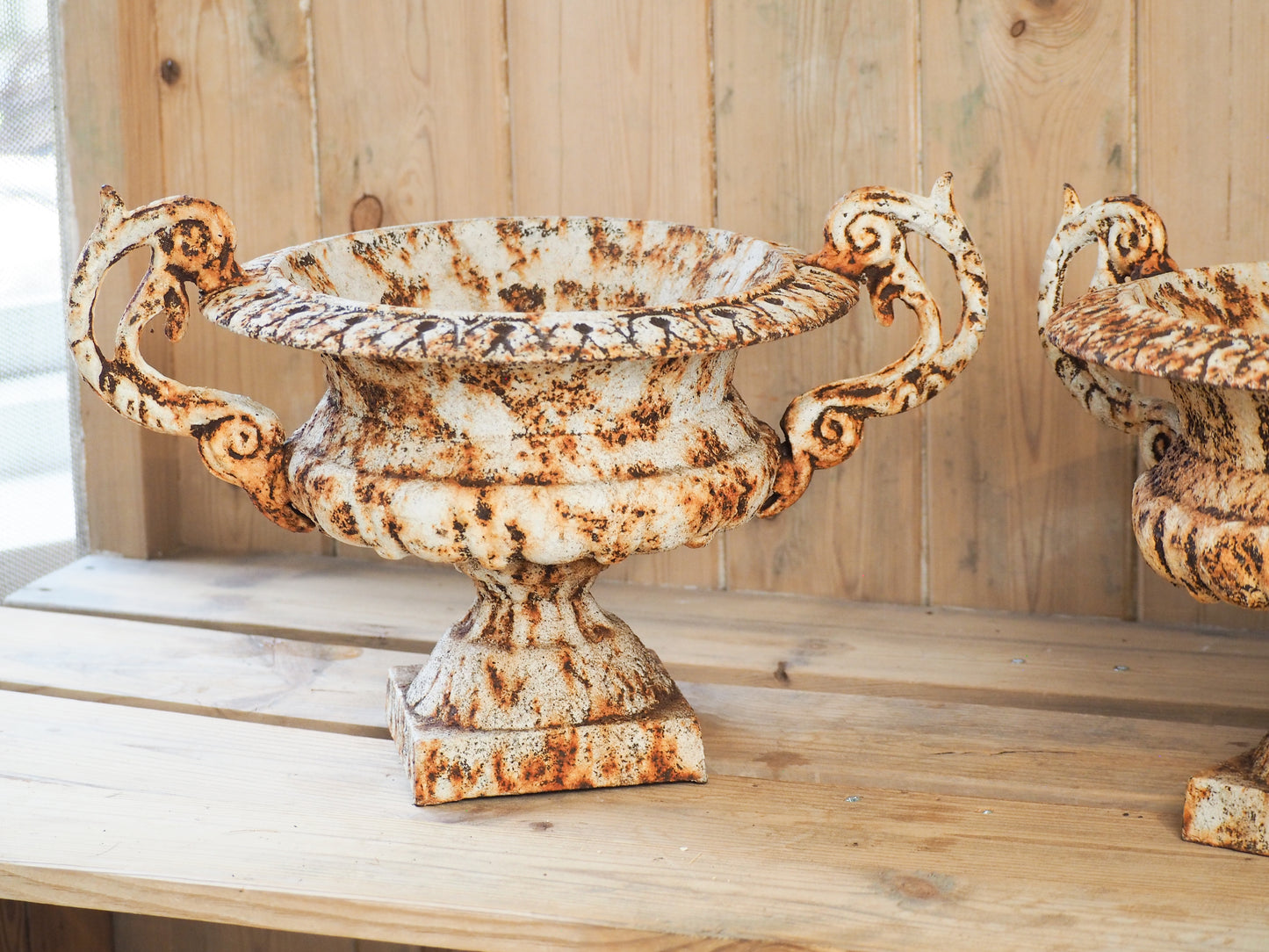 Pair of Antique 19th-Century French Cast Iron Urns / Outdoor Planters