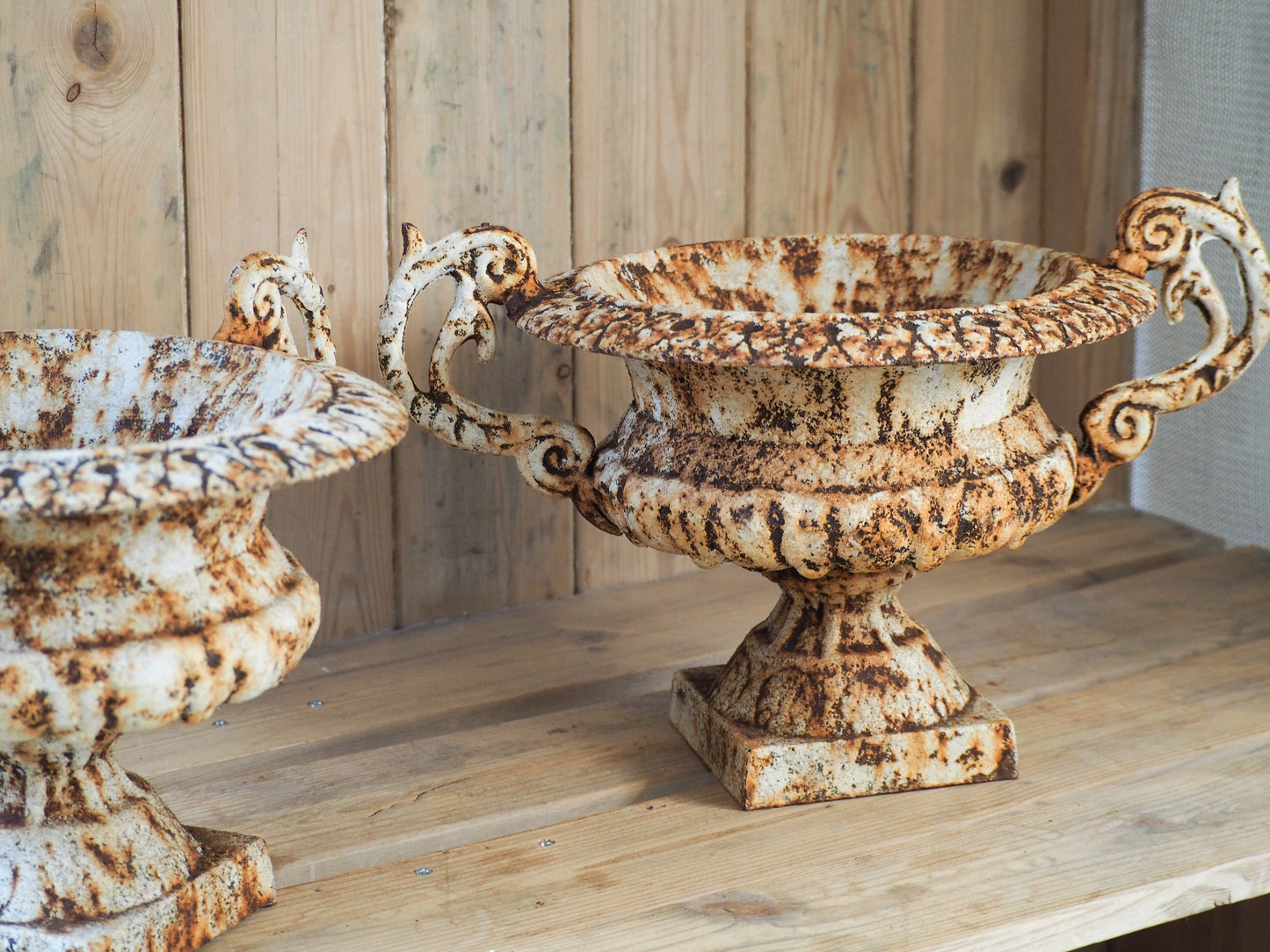 Pair of Antique 19th-Century French Cast Iron Urns / Outdoor Planters