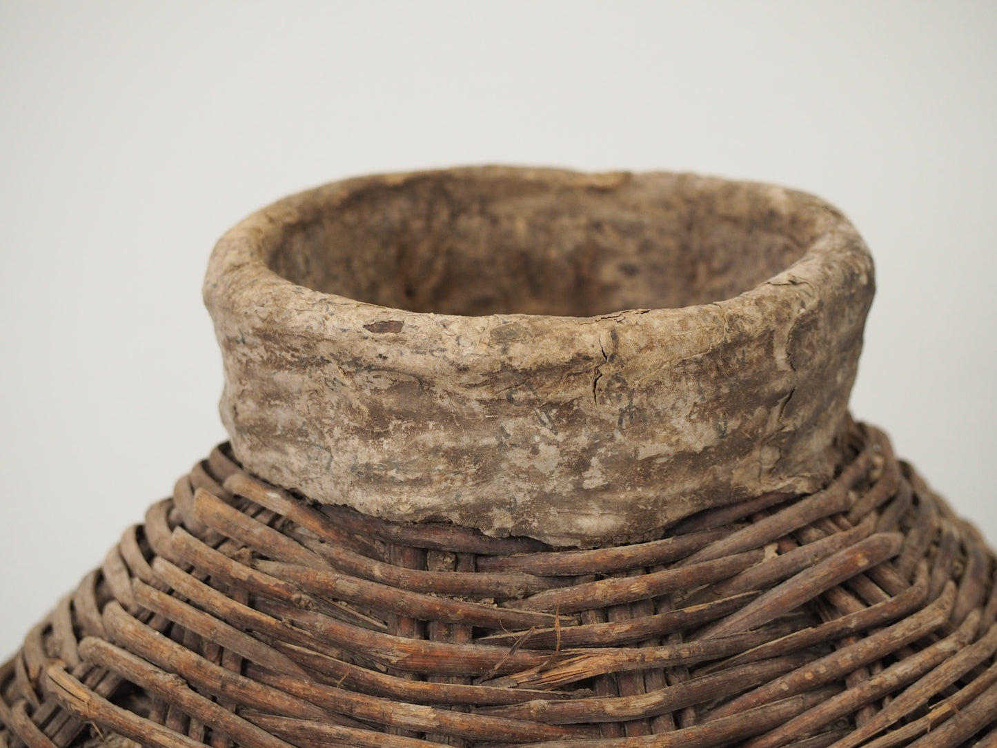 Antique Early 20th Century Chinese Woven Willow Oil Container / Wicker Jar (Sold Individually)
