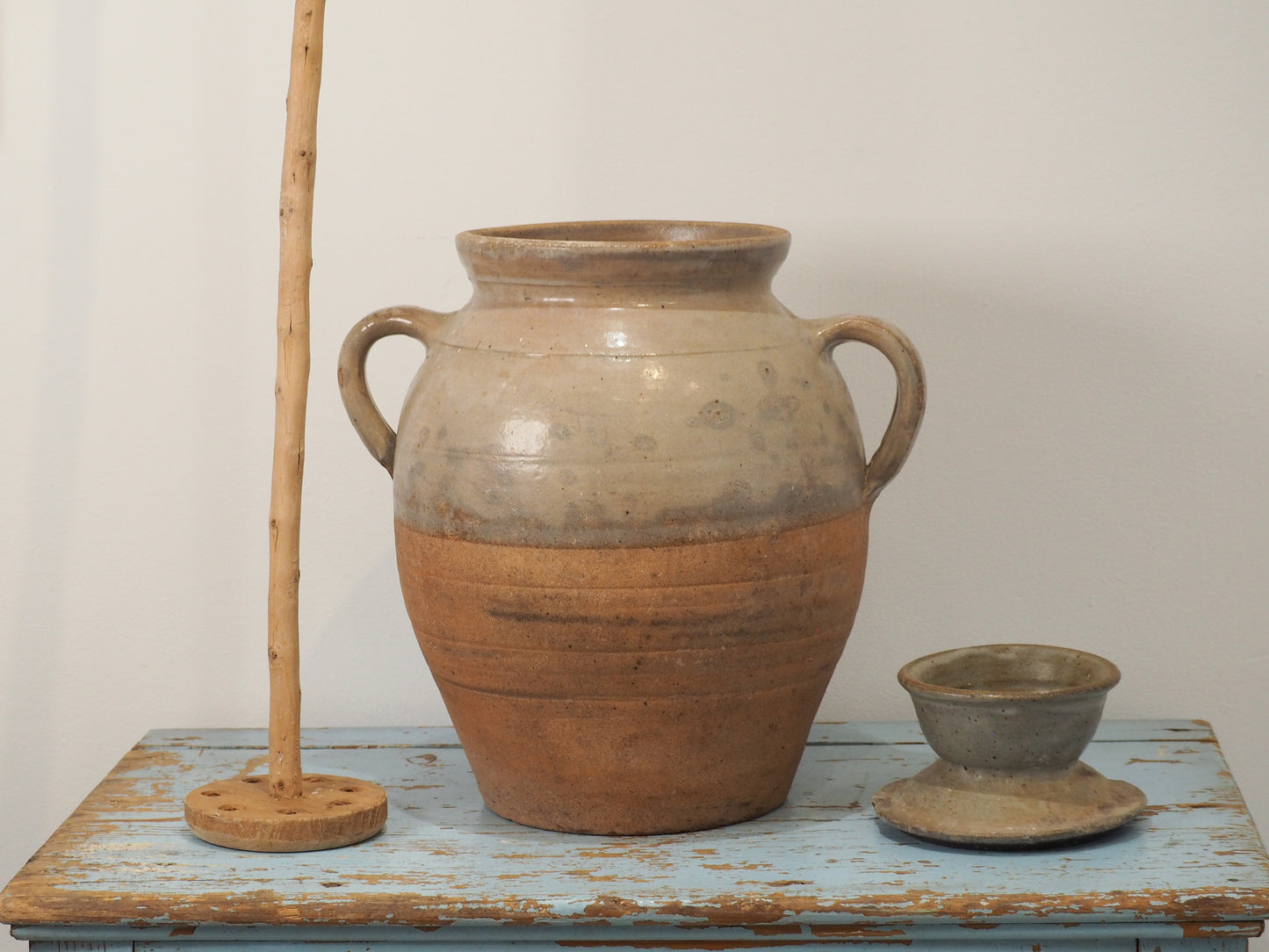 Antique French Stoneware Butter Churn / Confit Pot