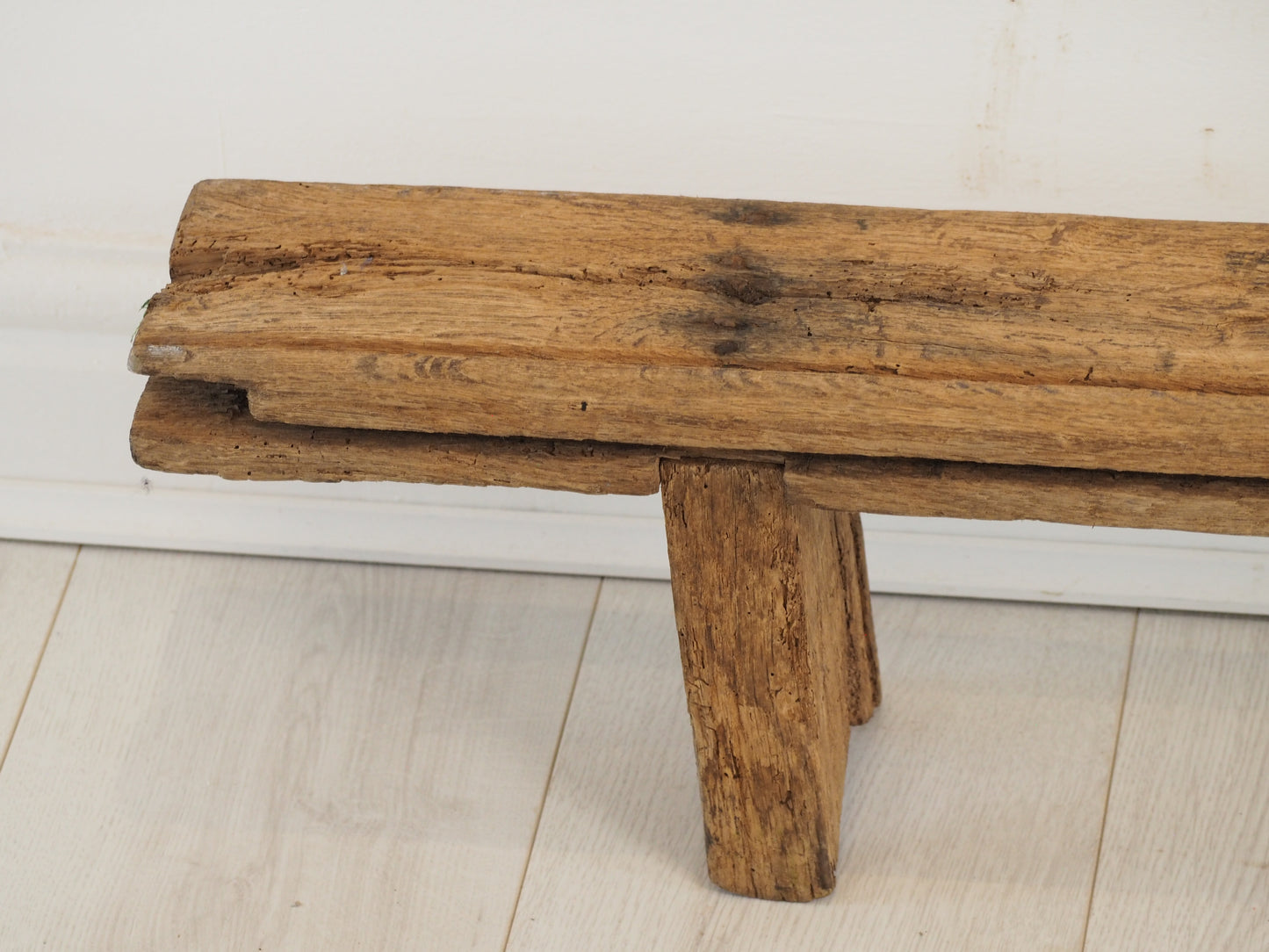 Antique French Long Rustic Oak Wooden Bench / Stool