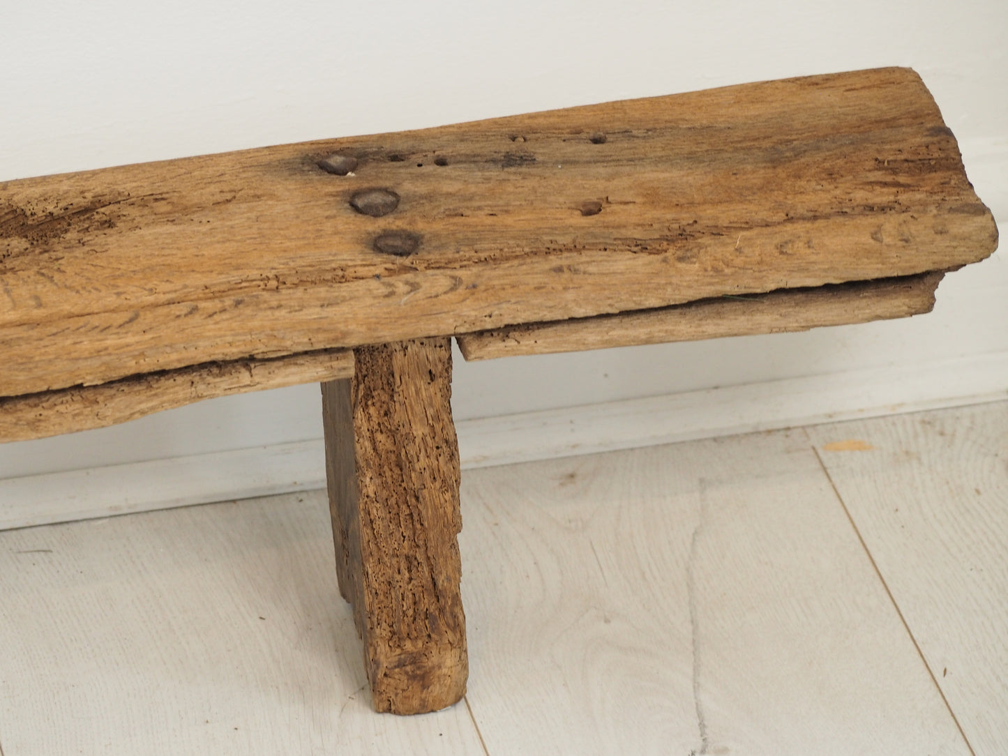 Antique French Long Rustic Oak Wooden Bench / Stool