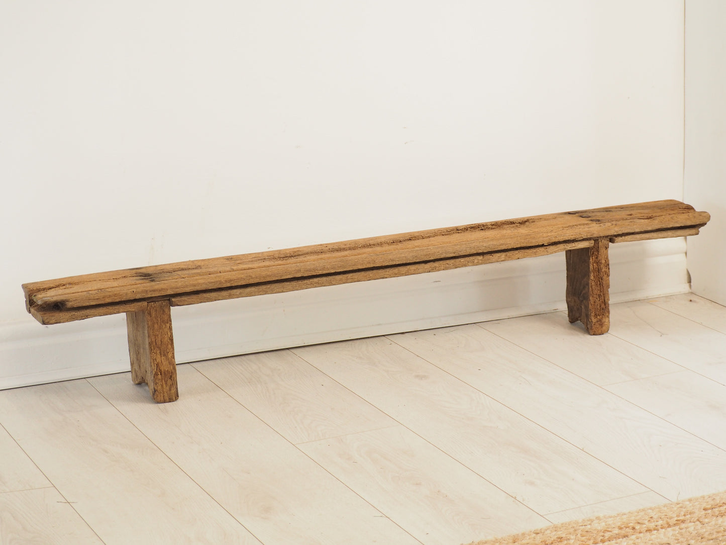 Antique French Long Rustic Oak Wooden Bench / Stool