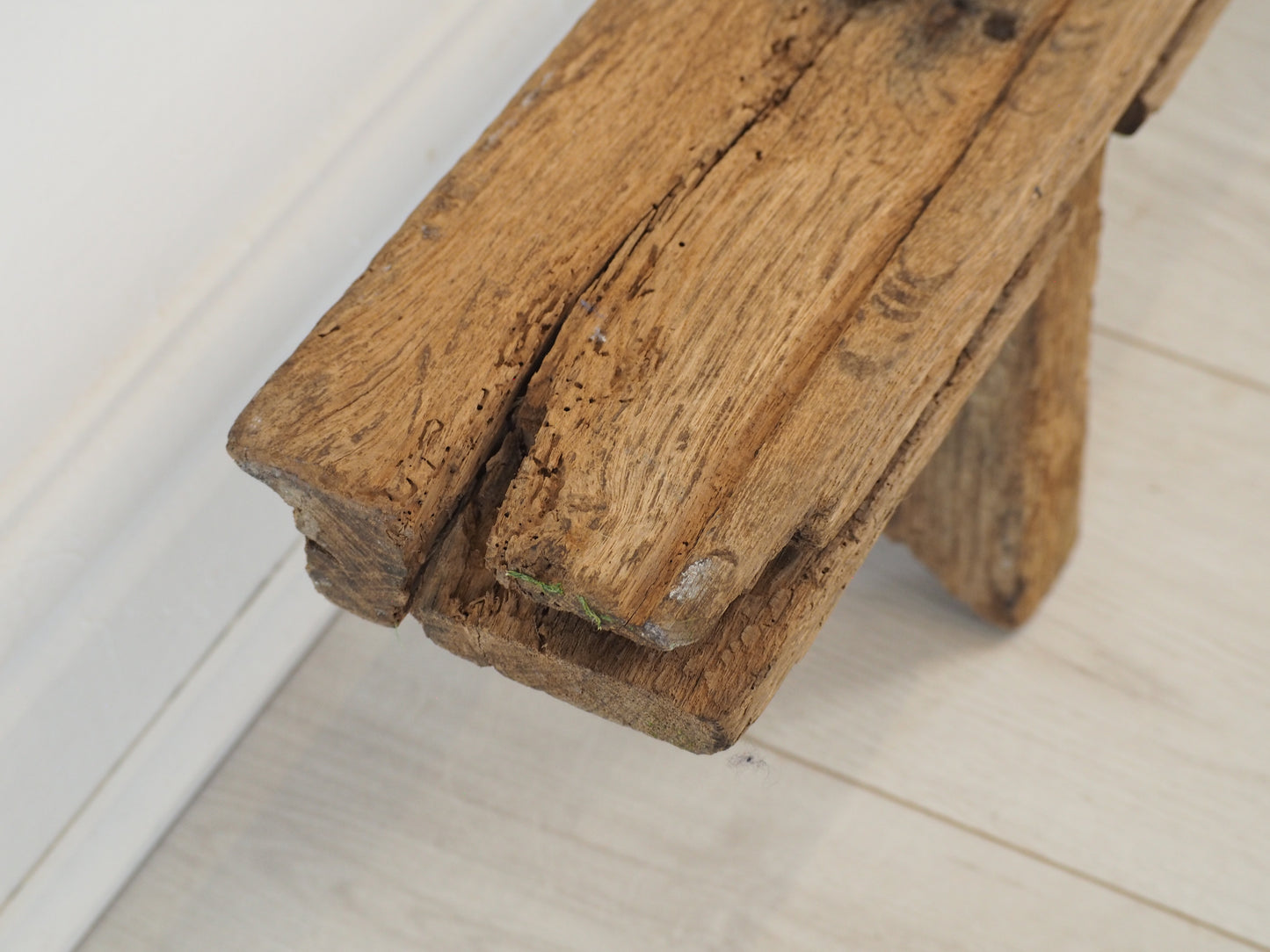 Antique French Long Rustic Oak Wooden Bench / Stool