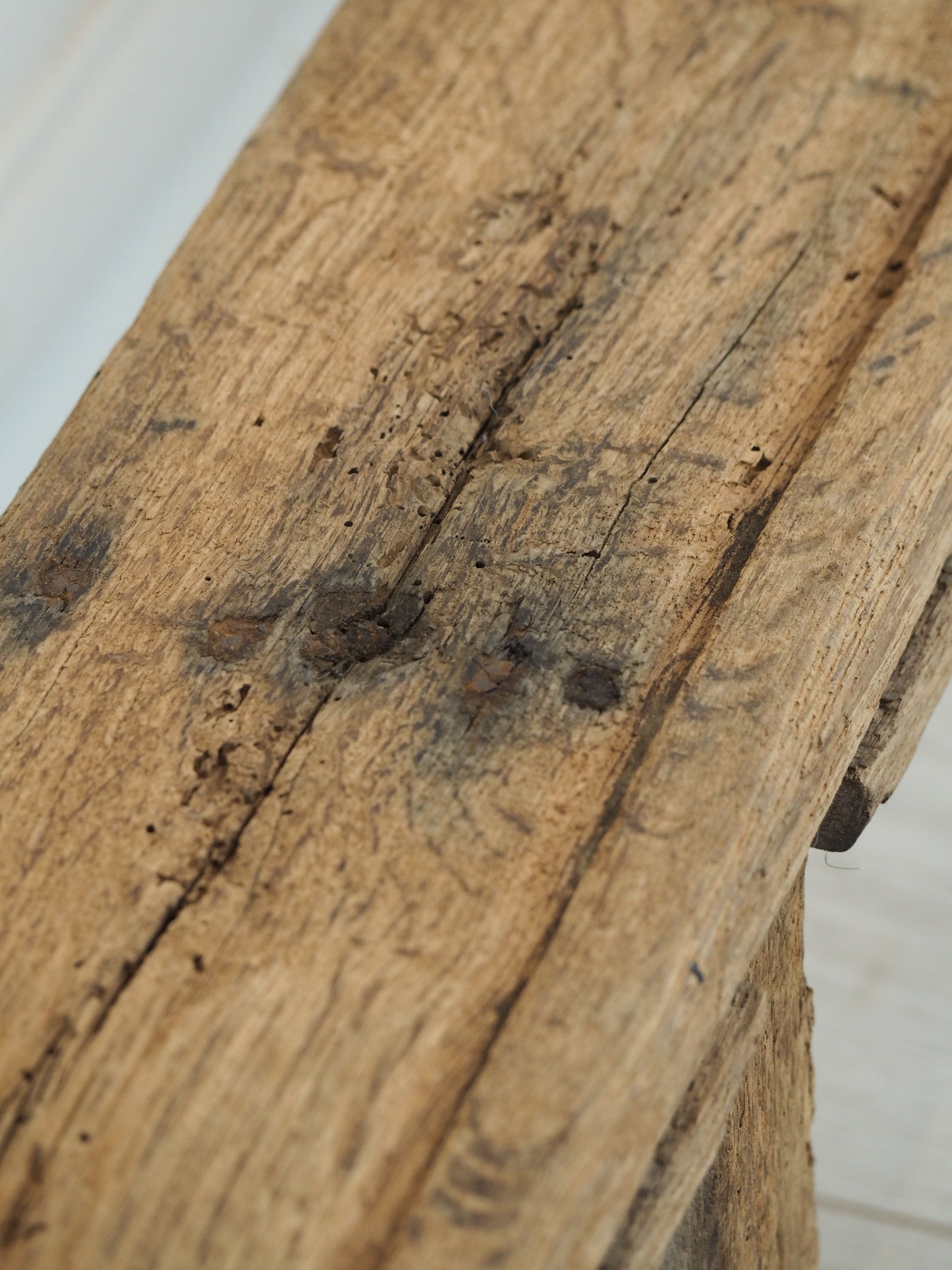 Antique French Long Rustic Oak Wooden Bench / Stool