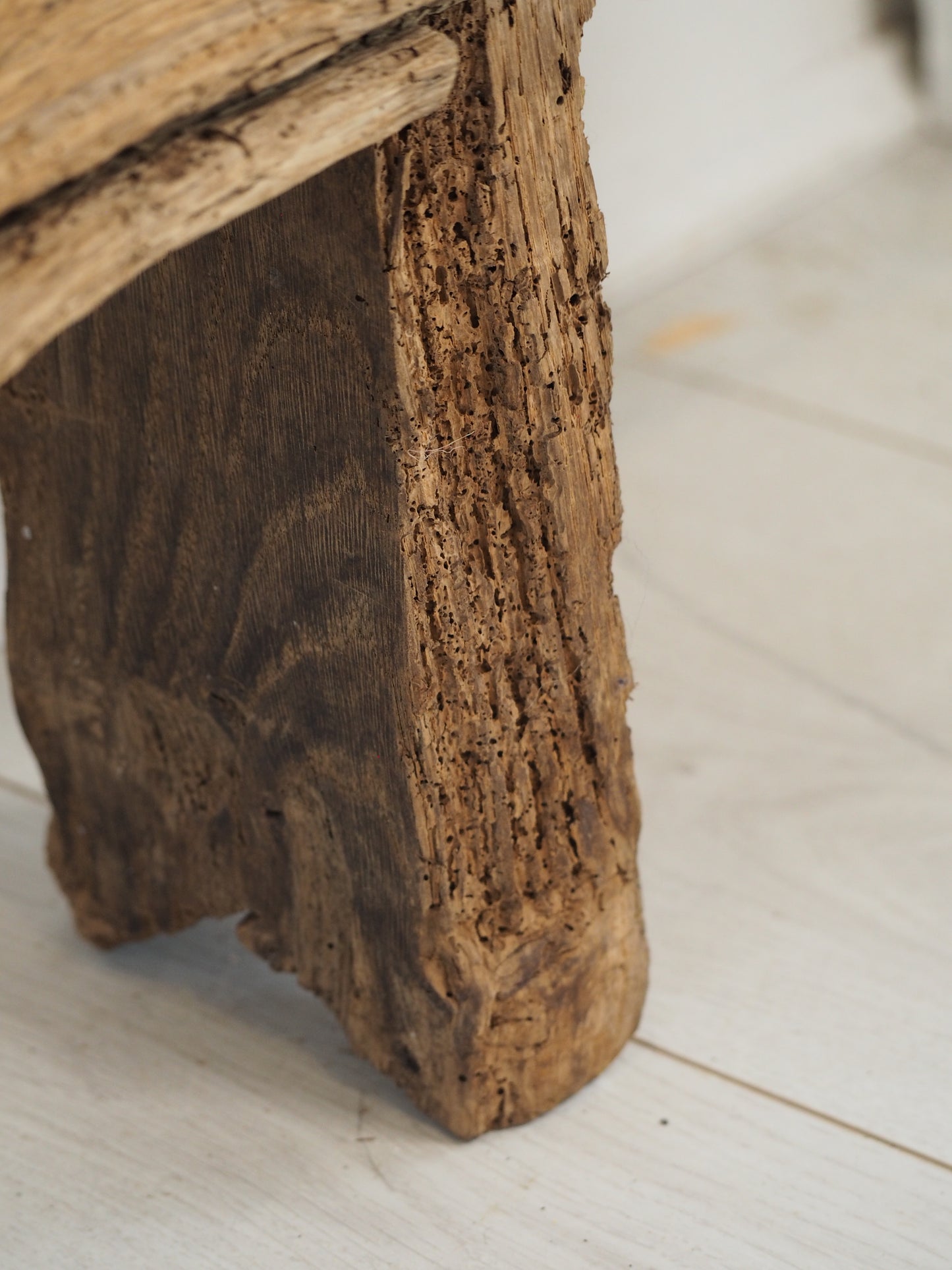 Antique French Long Rustic Oak Wooden Bench / Stool