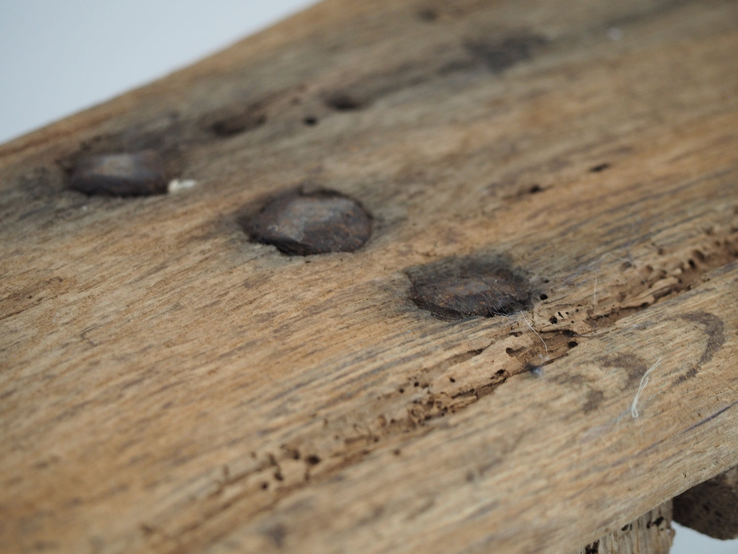 Antique French Long Rustic Oak Wooden Bench / Stool