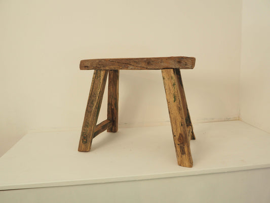 Antique Vintage Small Elm Rustic Wooden Farmhouse Stool / Milking Stool