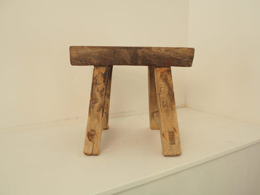 Antique Vintage Small Elm Rustic Wooden Farmhouse Stool / Milking Stool