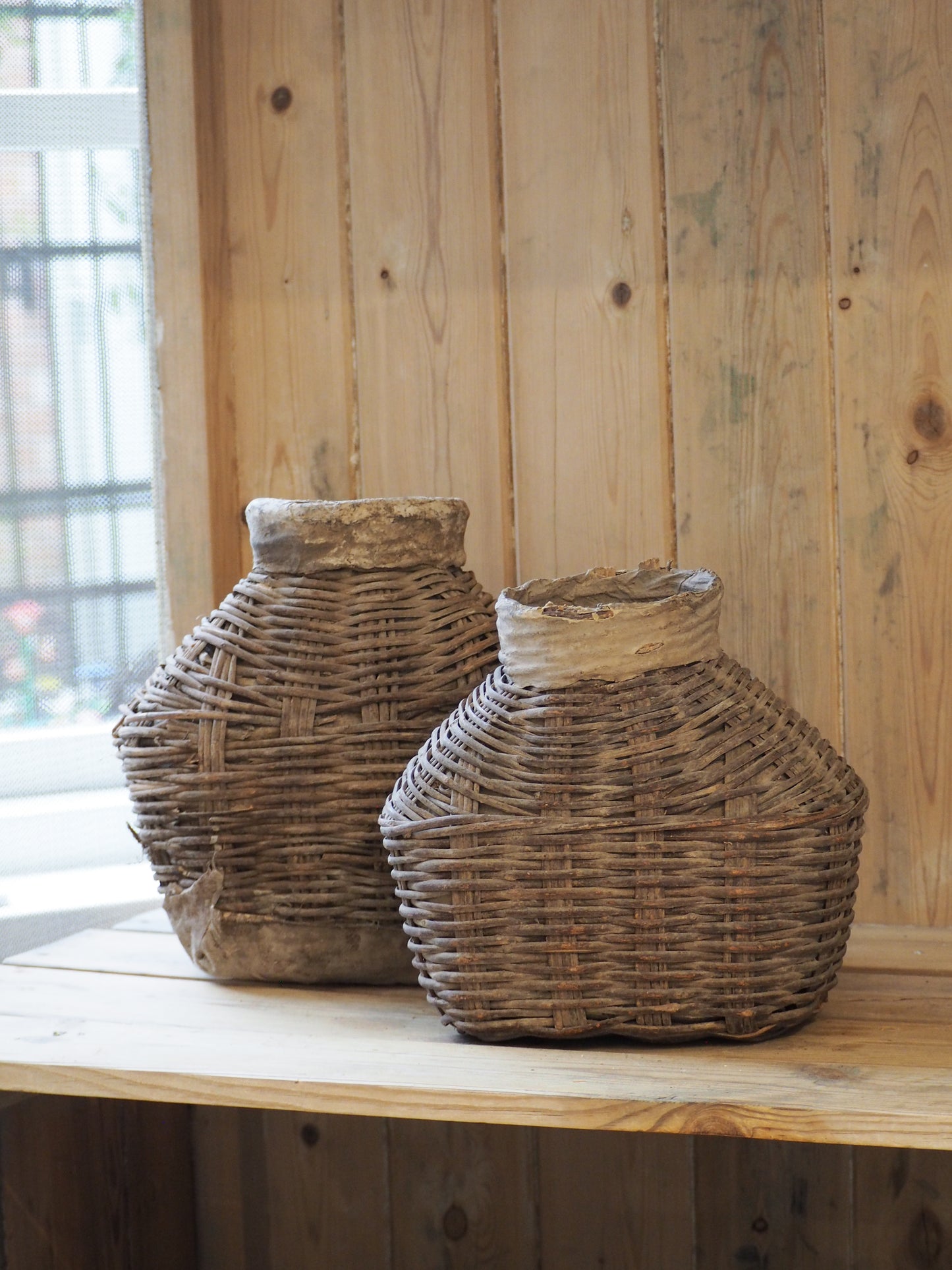 Antique Early 20th Century Chinese Woven Willow Oil Container / Wicker Jar (Sold Individually)