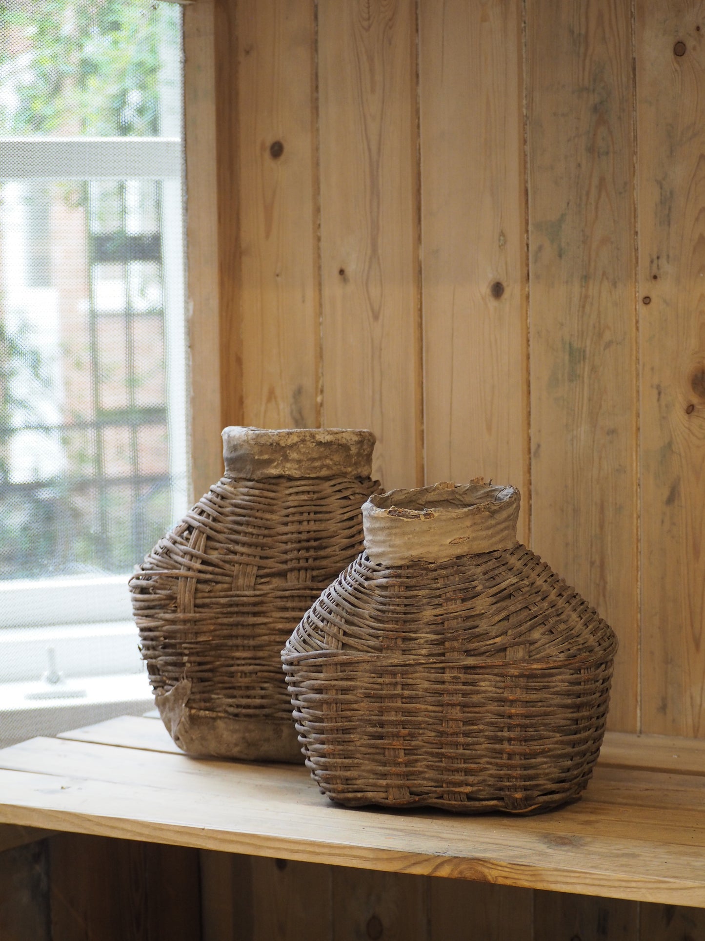 Antique Early 20th Century Chinese Woven Willow Oil Container / Wicker Jar (Sold Individually)
