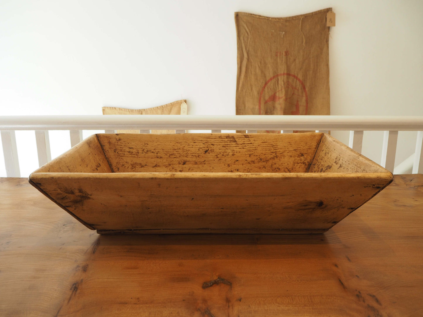 Wooden Rustic Antique Rectangular Dough Trough / Farmhouse Kitchen Storage