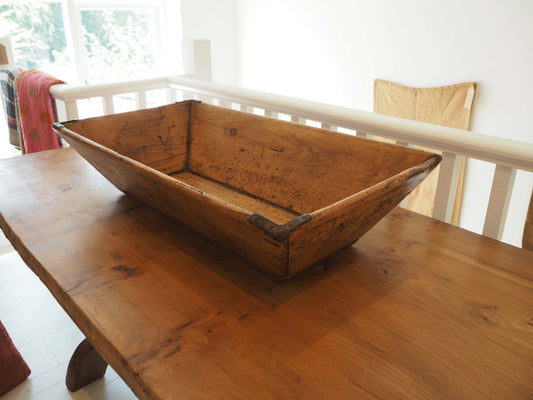 Wooden Rustic Antique Rectangular Dough Trough with Metal Detailing / Farmhouse Kitchen Storage