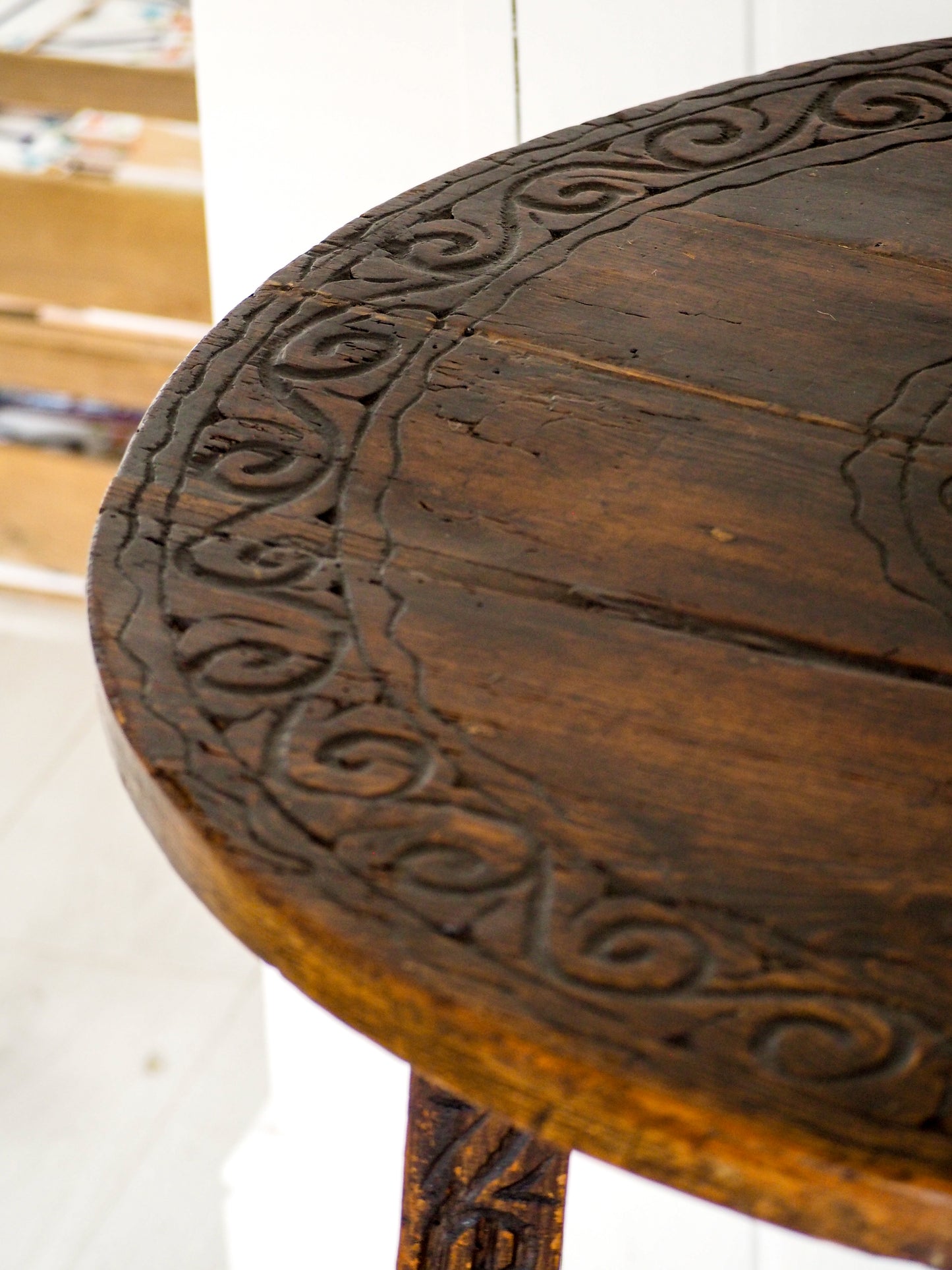 Vintage Antique 18th Century Round Pine Cricket Table / Side Table / Furniture
