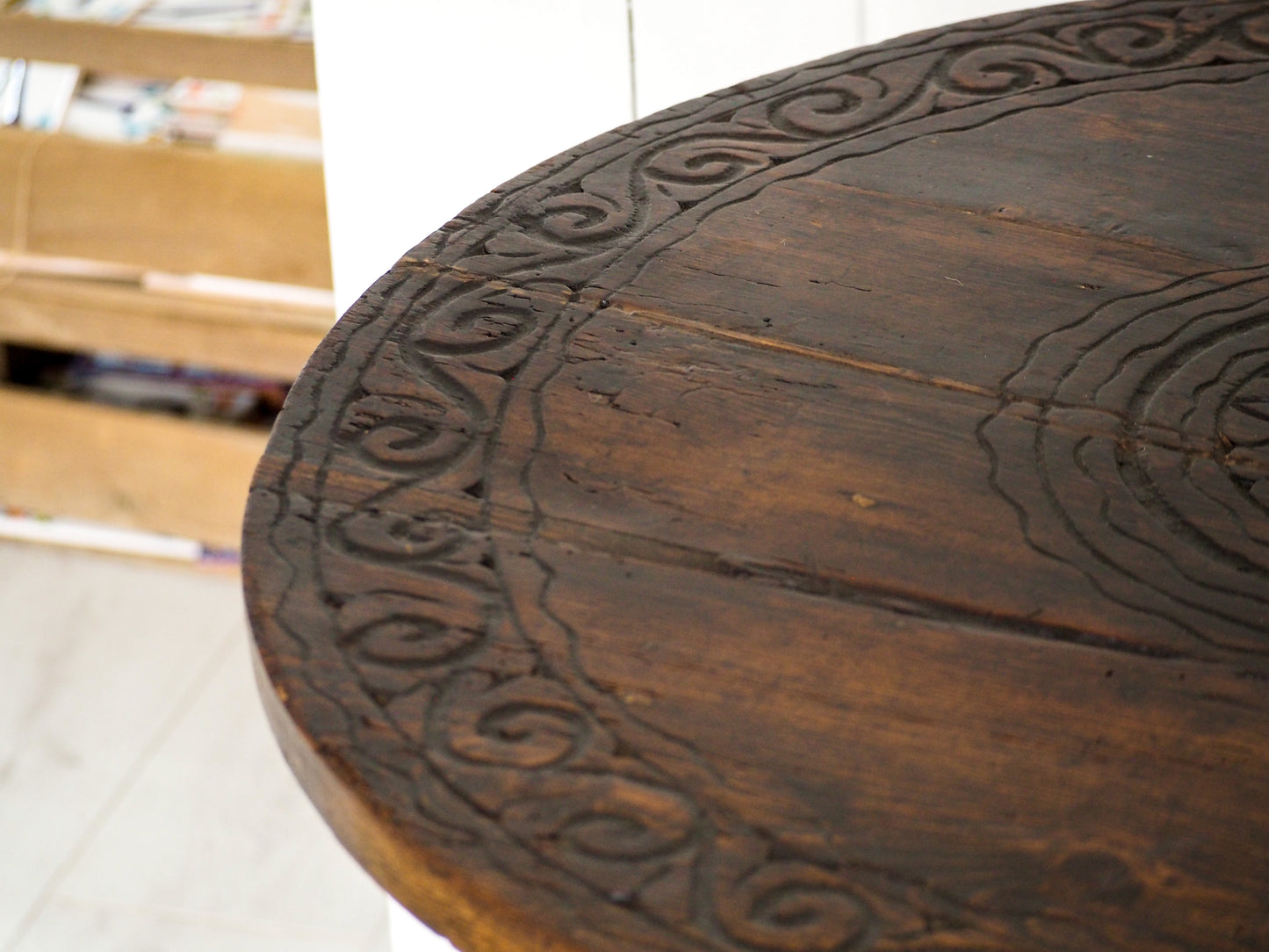 Vintage Antique 18th Century Round Pine Cricket Table / Side Table / Furniture