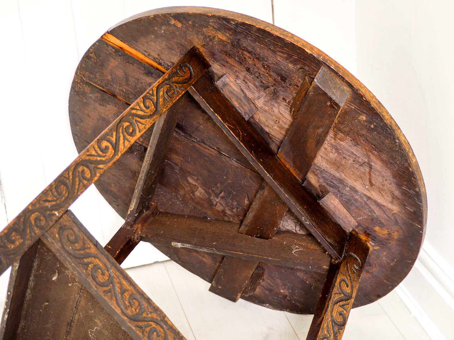 Vintage Antique 18th Century Round Pine Cricket Table / Side Table / Furniture