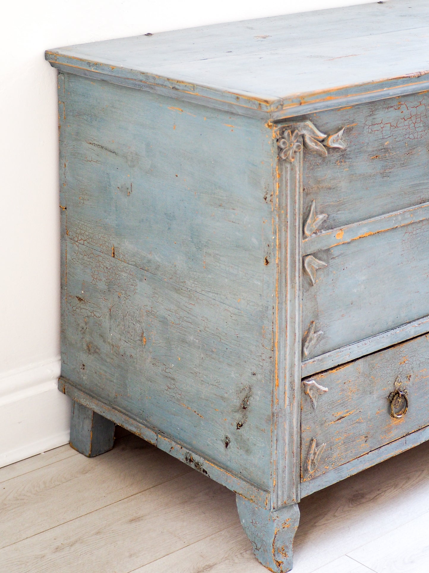 Antique 19th Century Gustavian Chest in Distressed Blue / Swedish Bedroom Furniture