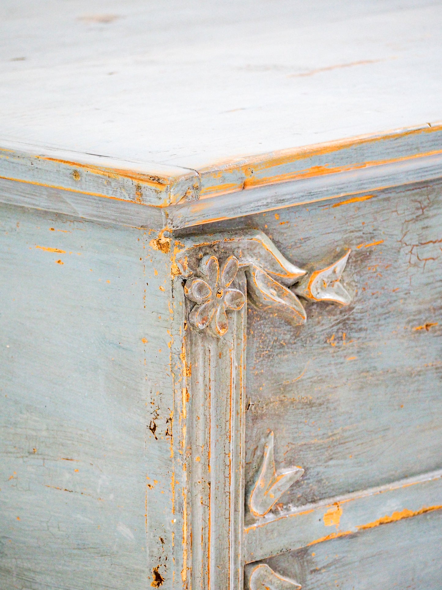 Antique 19th Century Gustavian Chest in Distressed Blue / Swedish Bedroom Furniture