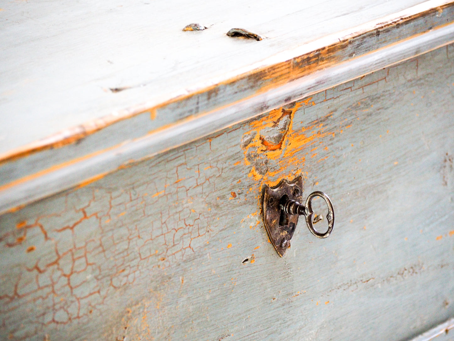 Antique 19th Century Gustavian Chest in Distressed Blue / Swedish Bedroom Furniture