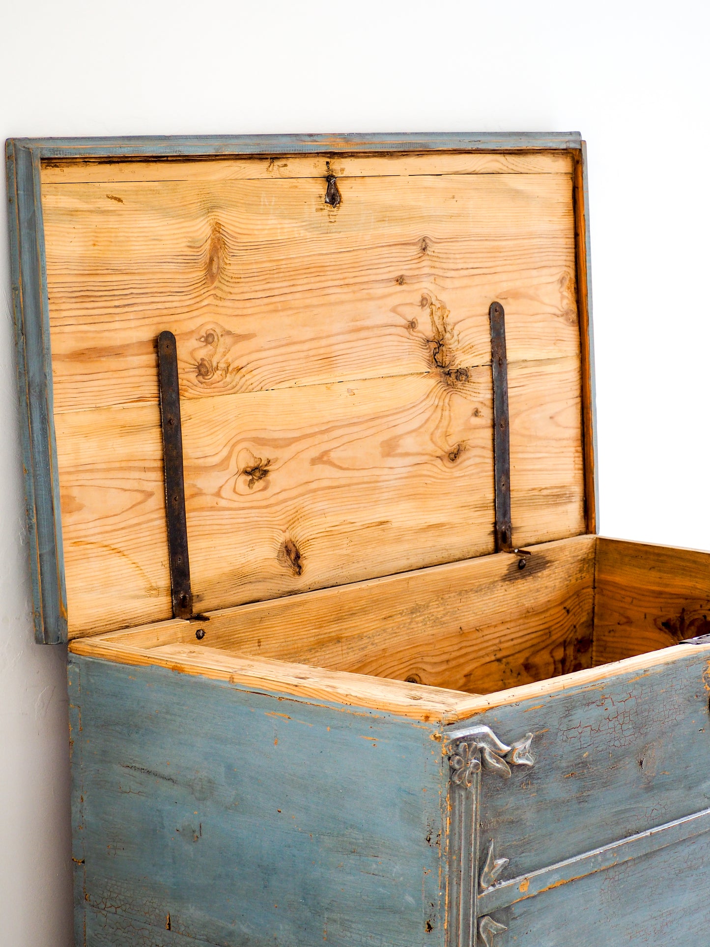 Antique 19th Century Gustavian Chest in Distressed Blue / Swedish Bedroom Furniture