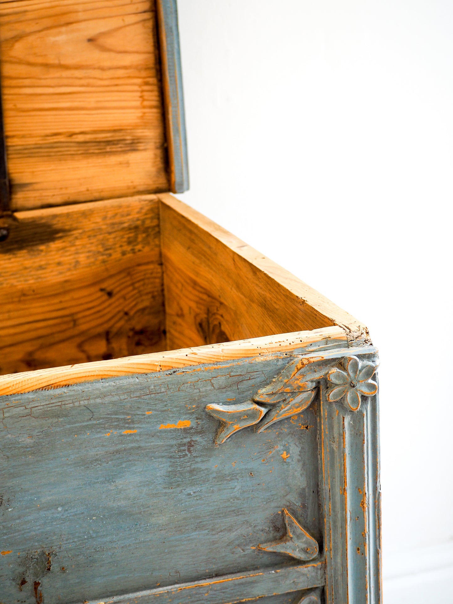 Antique 19th Century Gustavian Chest in Distressed Blue / Swedish Bedroom Furniture