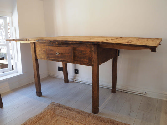 Antique Vintage Rustic French Pine Console Table With Extendable Top / Decorative Furniture
