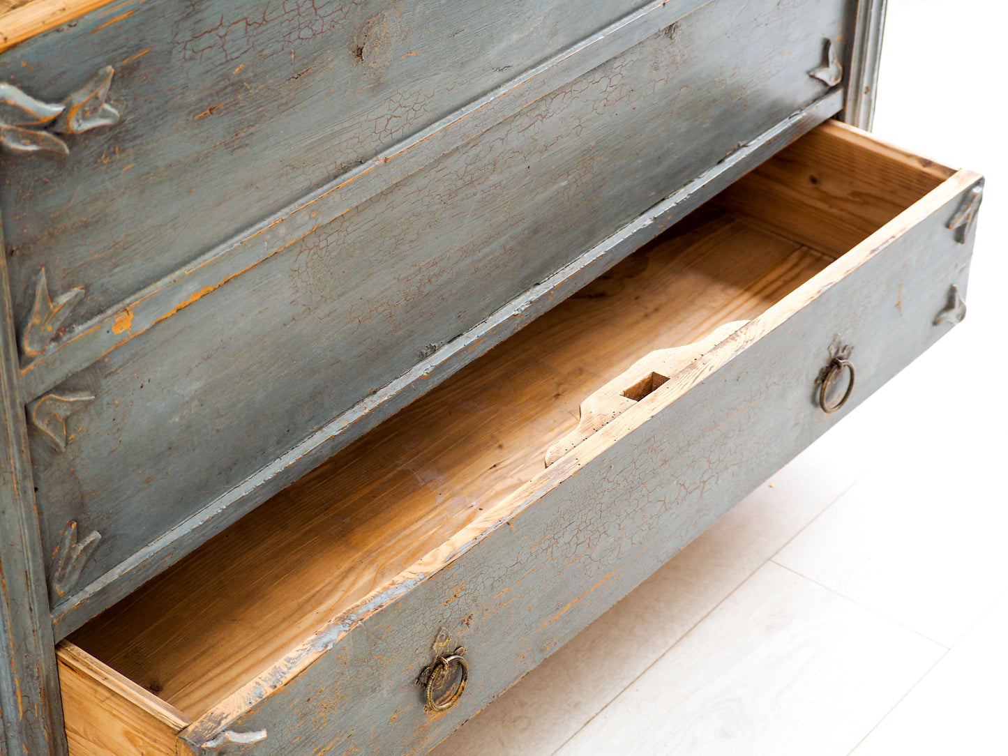 Antique 19th Century Gustavian Chest in Distressed Blue / Swedish Bedroom Furniture