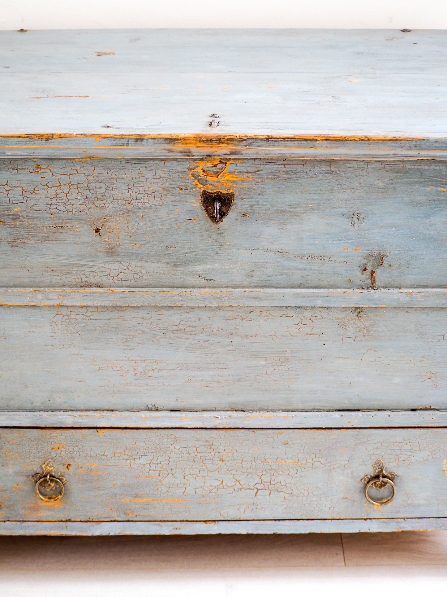 Antique 19th Century Gustavian Chest in Distressed Blue / Swedish Bedroom Furniture