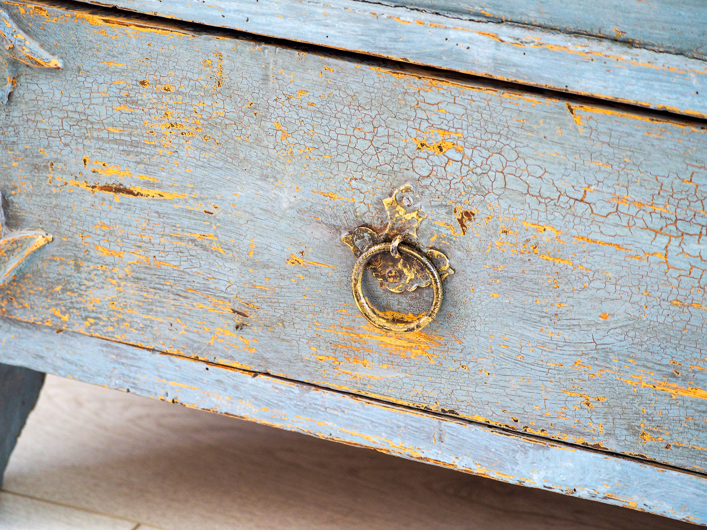 Antique 19th Century Gustavian Chest in Distressed Blue / Swedish Bedroom Furniture