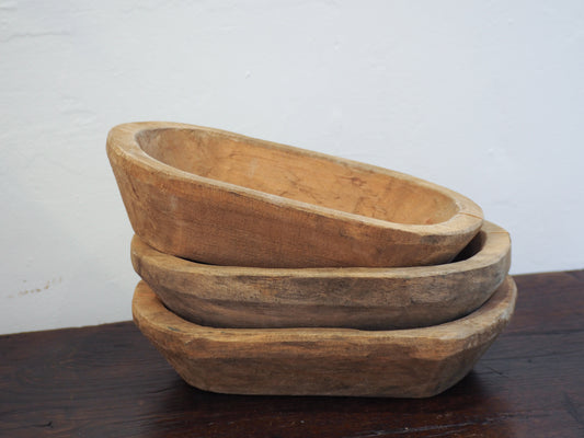 Small Vintage Style Wooden Rustic Decorative Dough Bowl / Natural Wood (Sold Individually)