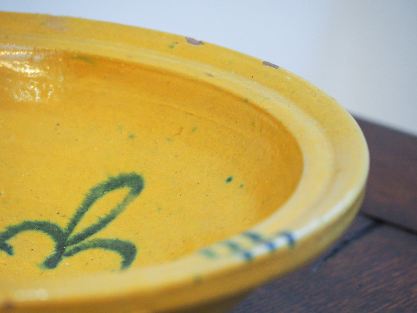 Vintage Antique Spanish Medium Yellow & Green Glazed Bowl
