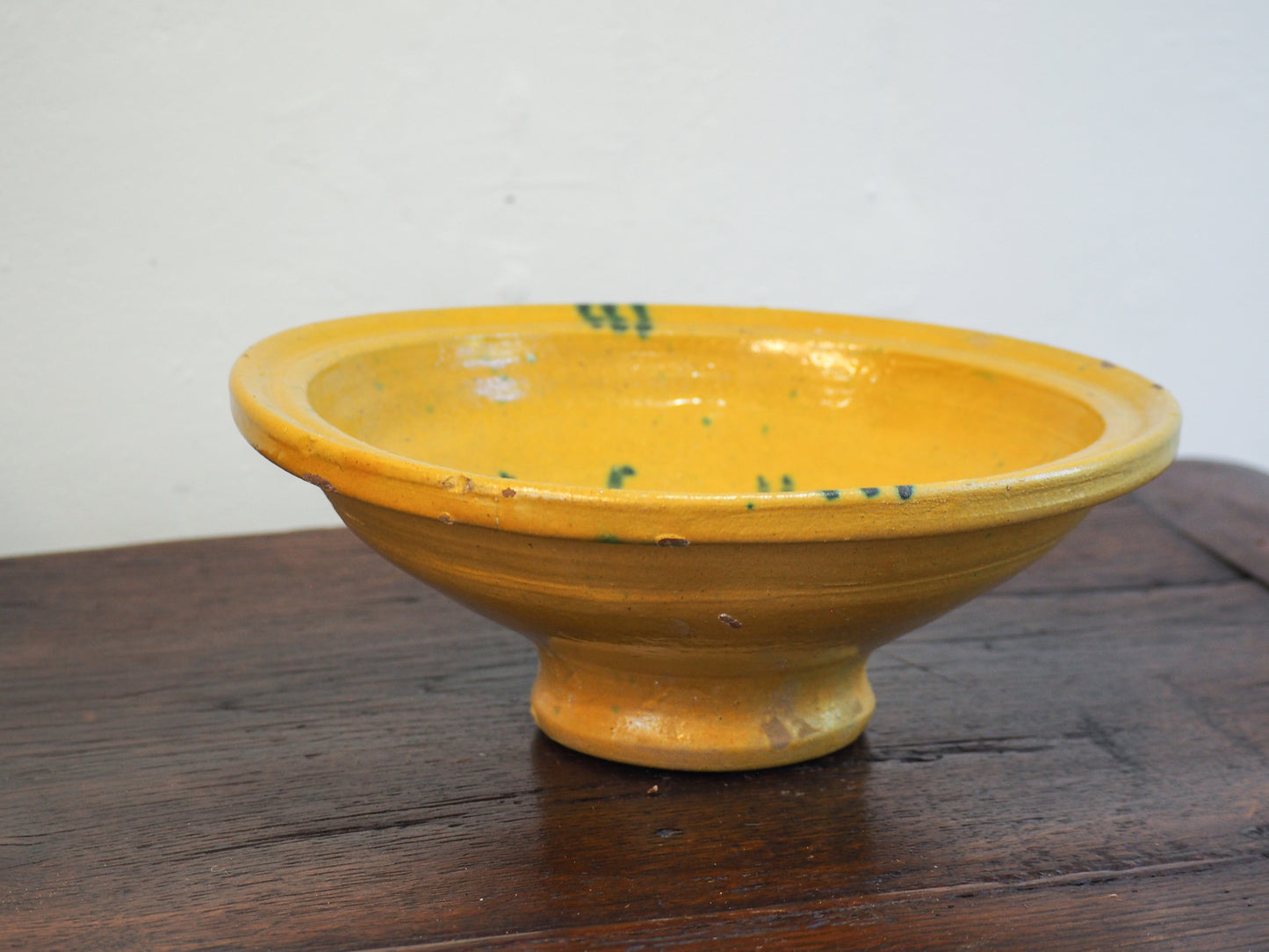 Vintage Antique Spanish Medium Yellow & Green Glazed Bowl