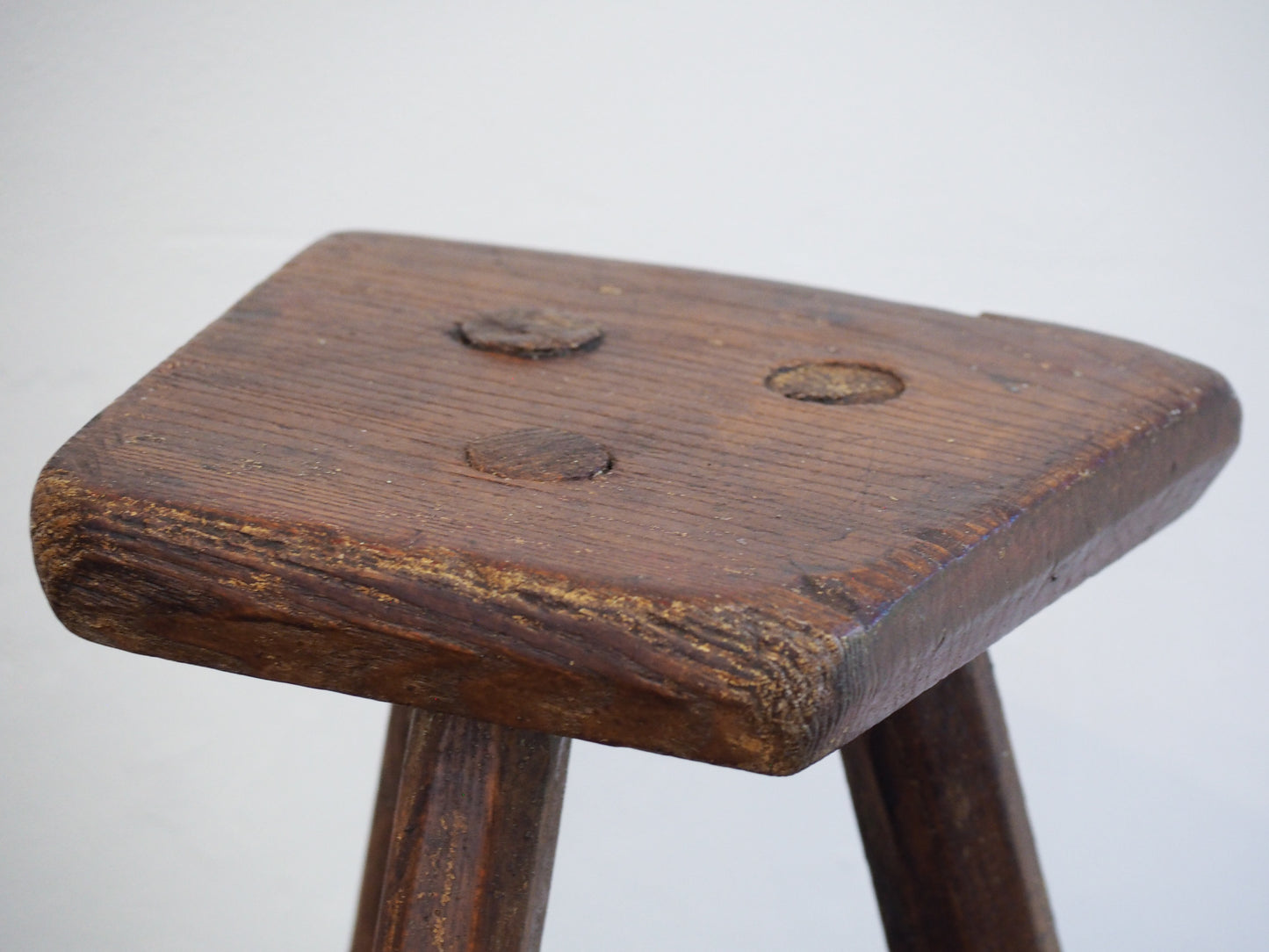 Antique Vintage Small Welsh Elm Rustic Wooden Farmhouse Stool / Milking Stool