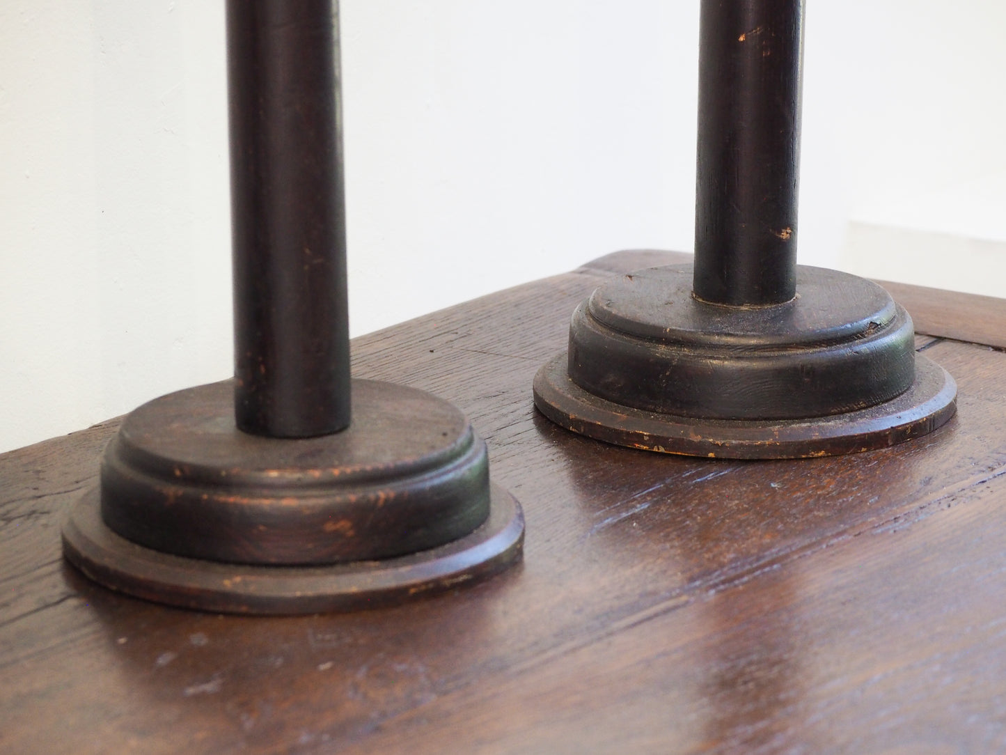 Pair of Antique Wooden Milliner Hat Stands / Candle Holder / Small Table
