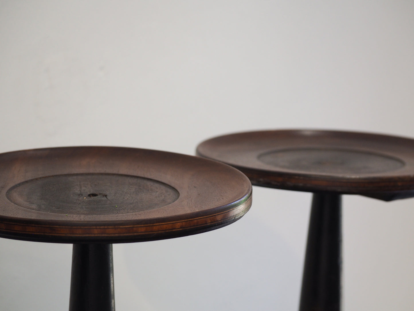 Pair of Antique Wooden Milliner Hat Stands / Candle Holder / Small Table