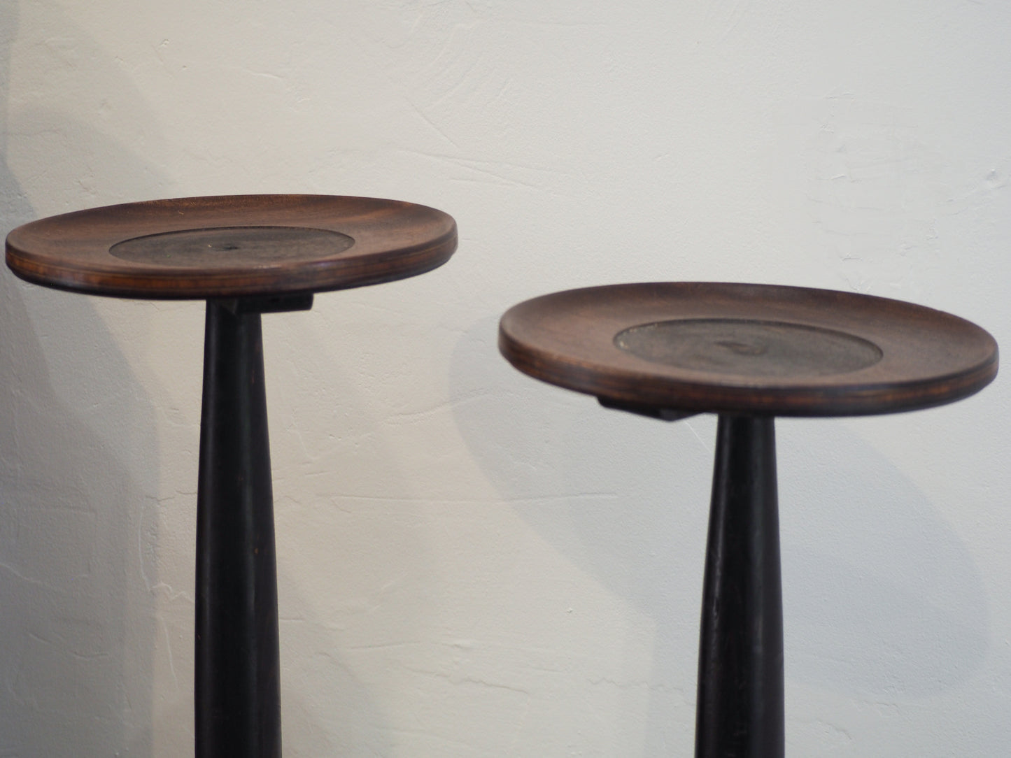Pair of Antique Wooden Milliner Hat Stands / Candle Holder / Small Table