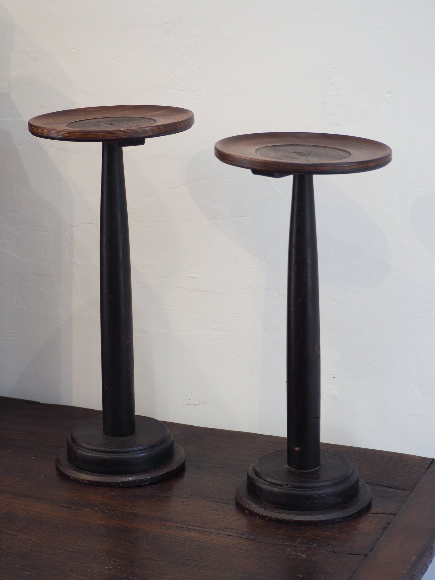 Pair of Antique Wooden Milliner Hat Stands / Candle Holder / Small Table