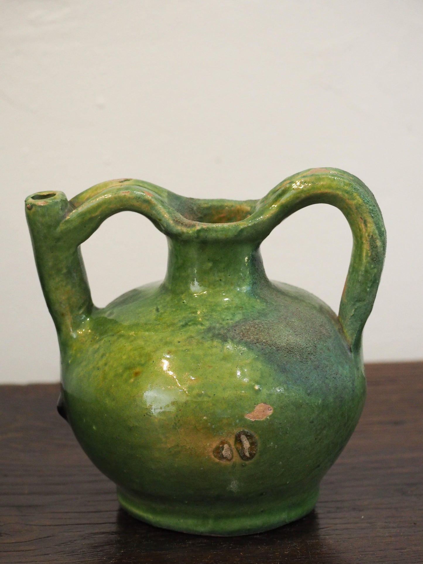 Antique Green Glazed Southern French Orjol Jug / Ceramic Pot