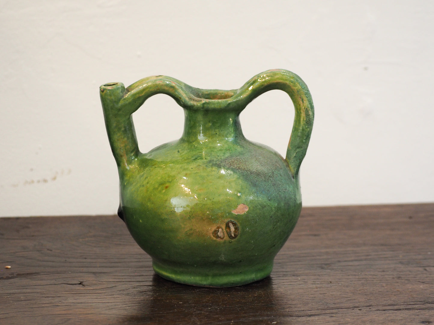 Antique Green Glazed Southern French Orjol Jug / Ceramic Pot