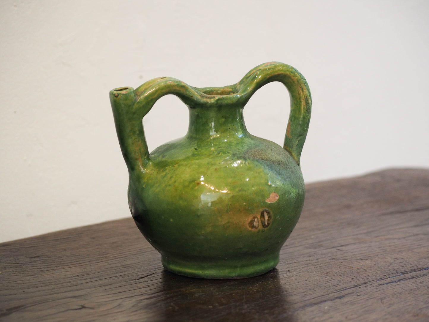 Antique Green Glazed Southern French Orjol Jug / Ceramic Pot