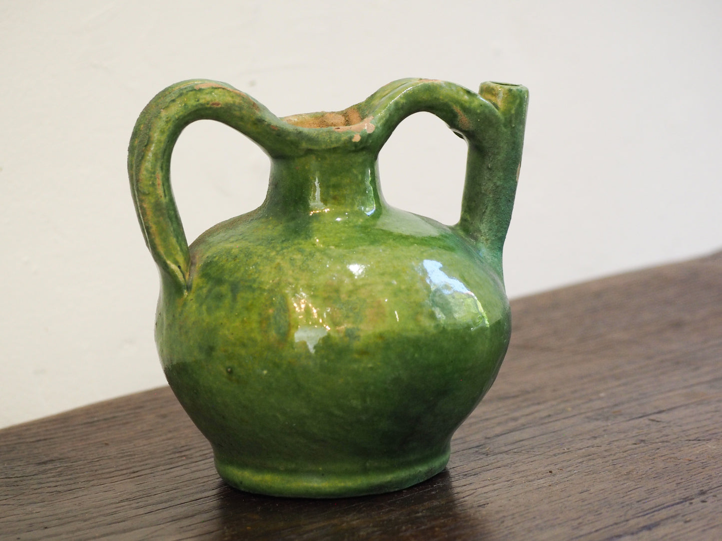 Antique Green Glazed Southern French Orjol Jug / Ceramic Pot