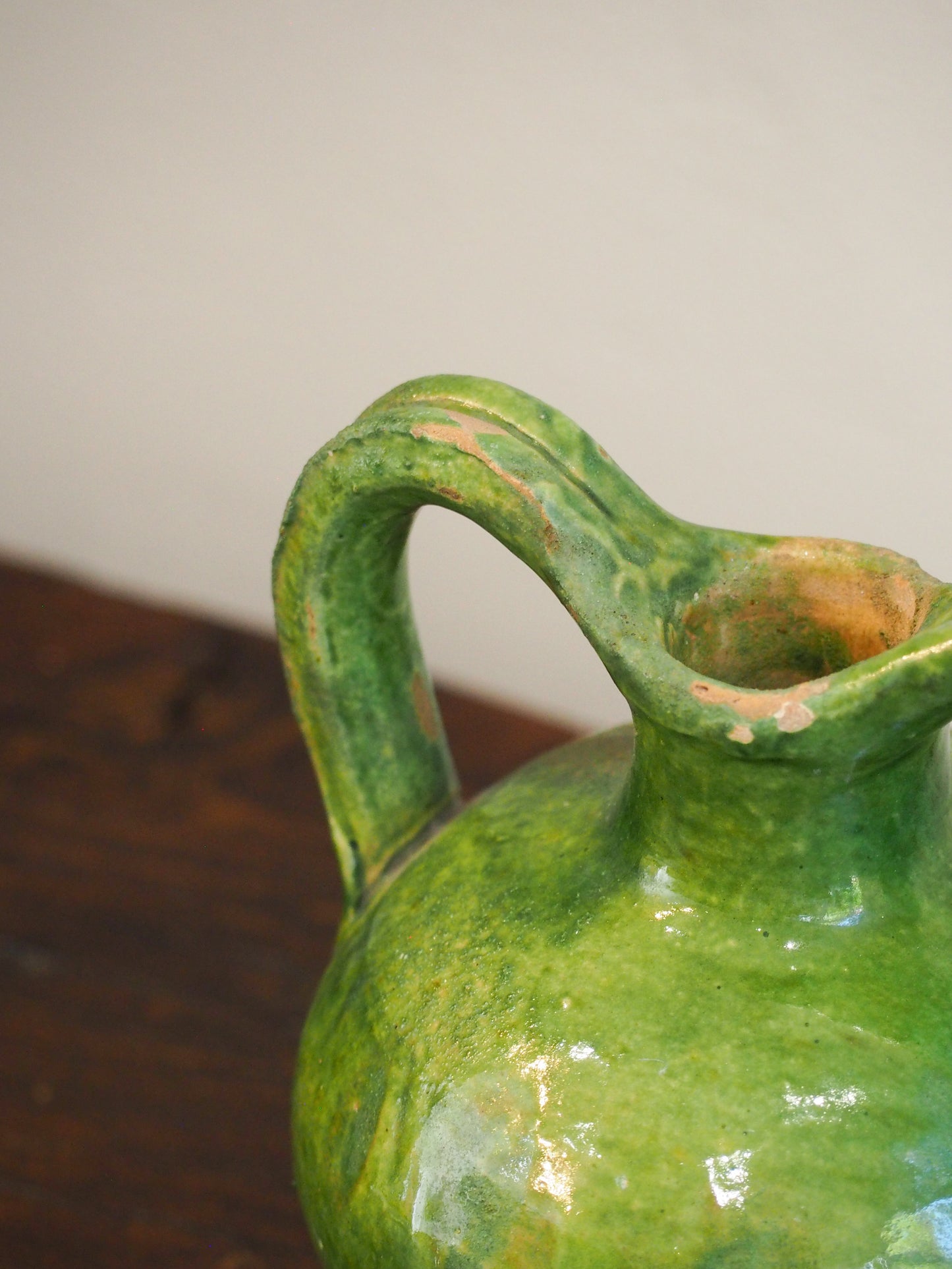Antique Green Glazed Southern French Orjol Jug / Ceramic Pot